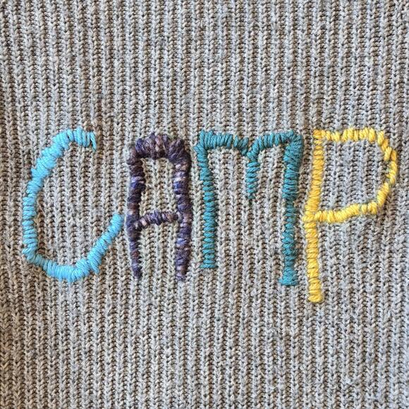 Upcycled Knit Sweater 'Camp' Retro Graphic - Picture 5 of 5